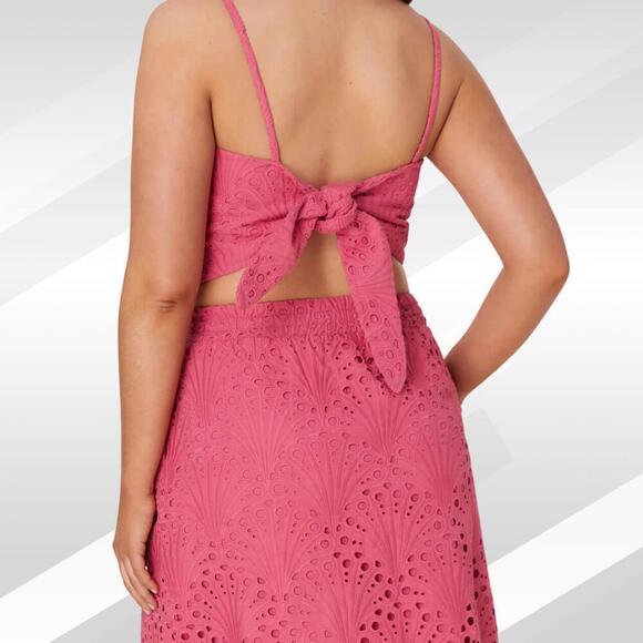 Andie The Santiago Crop Top Eyelet Rosette Size L | Feminine Summer Style - Picture 3 of 7